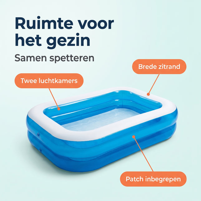 Cheqo® Opblaasbaar Zwembad - Familiezwembad - Rechthoekig Zwembad voor Kinderen en Volwassenen - Zwembad voor in de Tuin - Opblaaszwembad - Kinderbad - Kinderzwembad - Buitenzwembad - Zwembad met Zitrand - Zwembaden - Zwembadje - XL Zwembad - Benefit Map