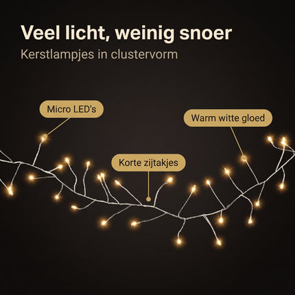 Cheqo® Kerstlampjes 100 LED - 1,2 Meter - Warm Wit - Kerstverlichting - Clusterverlichting met Zilverdraad - Draadverlichting - Micro LED - Lichtsnoer op USB - Sfeerverlichting - Feestverlichting - Benefit Map