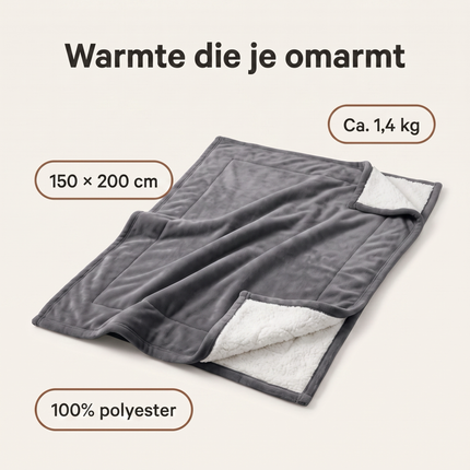 Cheqo® Sherpa Fleece Deken - Sherpa Deken - Fleece Deken - Plaid - Woondeken - Knuffeldeken - Bankdeken - Deken voor Bank en Bed - Donkergrijs - Grijs - Zacht en Warm - Pluizig - Dubbelzijdig - Flanel - Sprei - Bedsprei - Tweepersoons - XXL - Benefit Map