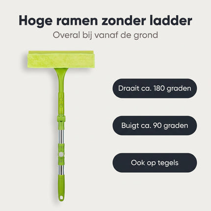 Cheqo® Telescopische Raamwisser - Raamwisser met Steel - Uitschuifbare Raamwisser - Ramenwasser - Raamtrekker - Ruitenwisser - Glazenwasser - Vensterwisser - Telescoopsteel - Buigbaar - voor Ramen Wassen en Ruiten Schoonmaken van Hoge Ramen - Benefit Map