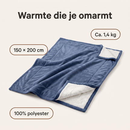 Cheqo® Sherpa Deken - Fleece Deken - Plaid - Woondeken - Bankdeken - Knuffeldeken - Sprei - Blauw - Dubbelzijdig - Extra Zacht en Warm - Pluizige Fleece Plaid voor Bank en Bed - voor Woonkamer - Winter - Tweepersoons - XXL Sofadeken - Benefit Map