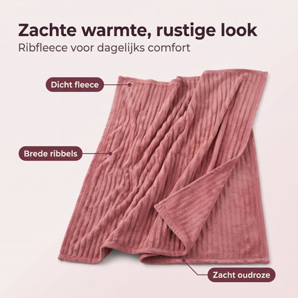 Cheqo® Fleece Deken - Plaid - Fleece Plaid met Ribstof - XXL Deken - 2 Persoons Deken - Lits-Jumeaux Plaid - Woondeken - Knuffeldeken - Bankdeken - Grand Foulard - Bedsprei - Sprei - Roze Plaid - Deken voor Bed en Woonkamer - Fleece Blanket - Benefit Map