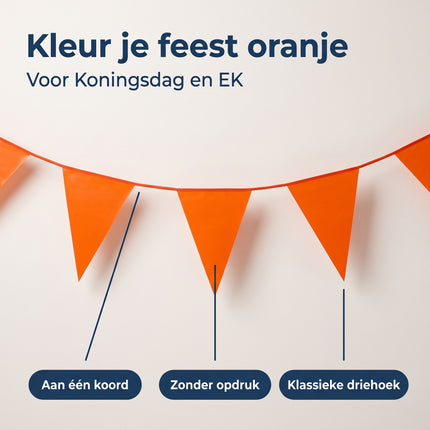 Cheqo® Vlaggenlijn Oranje - Vlaggetjes Slinger - Puntvlaggetjes - Vlaggenslinger - Oranje Vlaggen - Feestslinger - Oranje Versiering voor Koningsdag - Feestartikelen voor EK en WK Voetbal - Feestversiering voor Verjaardag en Themafeest - Benefit Map