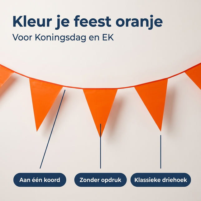 Cheqo® Vlaggenlijn Oranje - Vlaggetjes Slinger - Puntvlaggetjes - Vlaggenslinger - Oranje Vlaggen - Feestslinger - Oranje Versiering voor Koningsdag - Feestartikelen voor EK en WK Voetbal - Feestversiering voor Verjaardag en Themafeest - Benefit Map