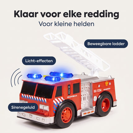 Cheqo® Brandweer Ladderwagen met Licht en Geluid - Brandweerwagen met Sirene en Zwaailichten - Speelgoedvoertuig met Beweegbare Ladder - 112 Speelgoed voor Jongens en Meisjes Vanaf 3 Jaar - Cadeau voor Sinterklaas en Kerst - Benefit Map