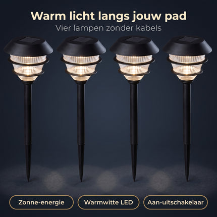 Cheqo® Solar Tuinlampen Set van 4 Zwart - Benefit Map