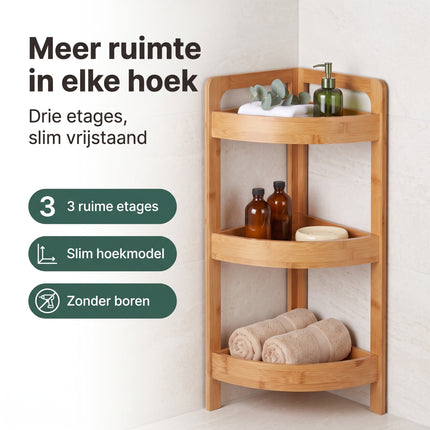 Cheqo® Badkamer Hoekrek Bamboe 3 Etages - Benefit Map