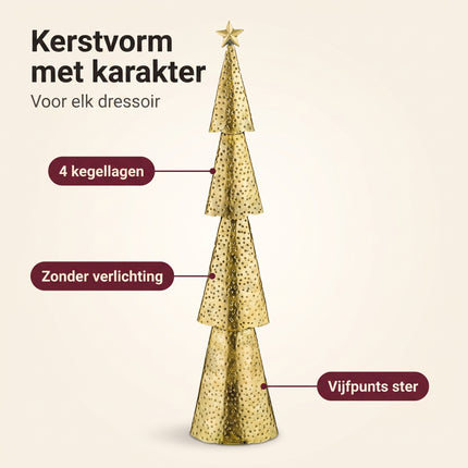 Cheqo® Metalen Kerstboom - Decoratieve Kerstboom - Kerstboom Decoratie - Kerstversiering - Gouden Kerstboom - Kunstkerstboom - Kerst Tafeldecoratie - Kerstboom Zonder Verlichting - Decoratieboom - Sierboom - Kerstboombeeldje - Kerstboom met Ster - Benefit Map