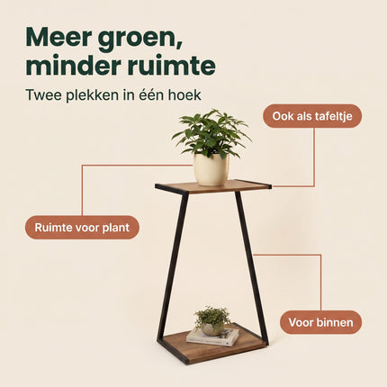 Cheqo® Plantenstandaard - Plantentafel - Bloempothouder - Plantenkruk - Plantenrek met 2 Niveaus - Plantenhouder - Plantentafeltje voor Binnen - Bloempot Standaard - Plantenzuil - Bijzettafel - Industrieel Design voor Woonkamer en Balkon - Benefit Map