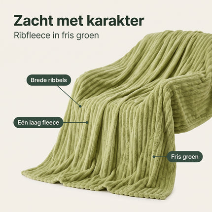 Cheqo® Fleece Deken 2 Persoons - Plaid XL - Lits-Jumeaux Deken - Bedsprei - Grote Fleece Plaid - Deken voor Tweepersoonsbed - Ribstof Plaid - Woondeken - Bankdeken - Knuffeldeken - Grand Foulard - Sprei - Groene Plaid - Fleece Blanket - Benefit Map
