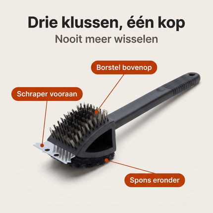 Cheqo® BBQ Borstel 3 in 1 Zwart - Benefit Map