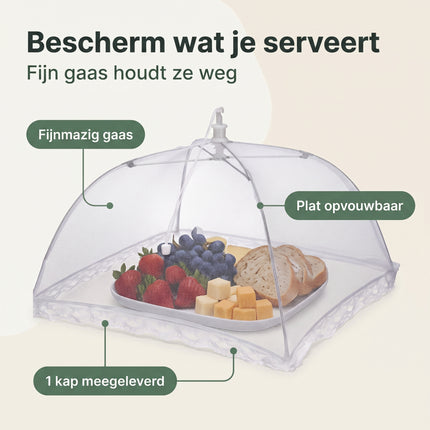 Cheqo® Vliegenkap - Voedselkap - Foodcover - Opvouwbaar en Uitklapbaar - Vliegennet - Insectennet - Eten Afdekken - Voedselafdekking - Etensbescherming tegen Insecten - voor Buiten - Picknick - BBQ - Barbecue en Tuin - Vliegenkapje - Wit - Benefit Map