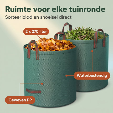Cheqo® Tuinafvalzak Set van 2 - Tuinzak - Bladzak - Tuinvuilzak - Groenafvalzak - Bladerzak - Afvalzak voor Tuin - Opvouwbaar - Zelfstaand - met Handgrepen - Herbruikbaar - Waterdicht - voor Bladeren - Gras en Snoeiafval - Tuintas - Groen - Benefit Map