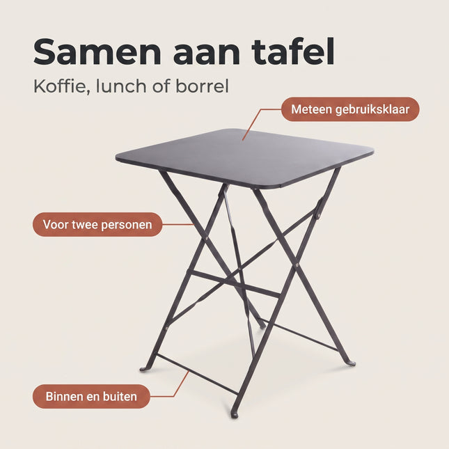 Cheqo® Klaptafel Antraciet - Tuintafel - Inklapbare Tafel - Balkontafel - Bistrotafel - Campingtafel - Bijzettafel - Vouwtafel - Opvouwbare Tafel - Terrastafel - Vierkante Tafel - Buitentafel - Plooitafel - Metalen Tafel voor Tuin en Balkon - Benefit Map