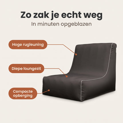 Cheqo® Opblaasbare Sofa Donkergrijs - Opblaasbare Loungestoel - Zitzak Buiten - Zitzak Volwassenen - Opblaasbare Stoel - Lounge Fauteuil - Opblaasbare Zetel - Outdoor Sofa - Relaxstoel - Tuinstoel voor Terras - Campingstoel - Strandstoel - Benefit Map