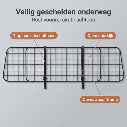 Cheqo® Hondenrek Auto - Hondenrek Auto Verstelbaar - Autorek Hond - Hondenhek Auto - Scheidingsrek - Scheidingsrooster - Kofferbak Hondenrek - Bagagerek Auto - Hondenrooster Auto - Kofferbakrooster - Universeel voor Achterbank - Opvouwbaar - Benefit Map v4