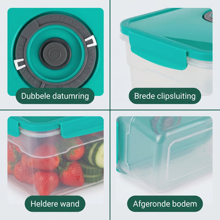 Cheqo® Vacuüm Vershouddoos - Voedselcontainer - Vacuüm Bewaardoos - Vershoudbakjes - Vacuümbox - Voorraaddoos - Opbergdoos met Deksel - Diepvriesbakjes - Meal Prep Bakjes - Vershoudbox met Datumindicator - Luchtdichte Voedseldoos - Vacuümdoos - Detail Split