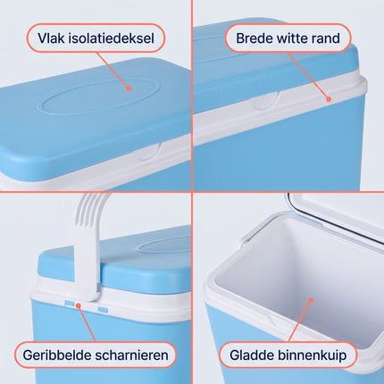 Cheqo® Koelbox 30 Liter - Passieve Koelbox zonder Stroom - Draagbare Koelbox met Handvat - Koelbox voor Camping en Strand - Picknick Koelbox - Koelbox Auto - Koeltas - Frigobox - Koelkist - Koelbox voor Festival en Visserij - Lichtblauw - Detail Split