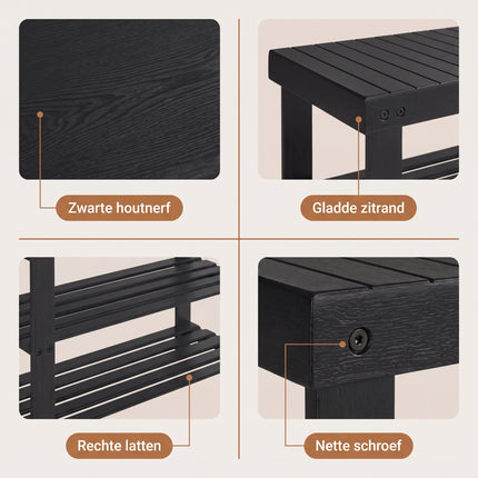 Cheqo® Schoenenrek - Schoenenbank - Schoenenkast - Schoenenrekje - Halbankje - Halbank - Schoenenbankje - Schoenen Organizer - Schoenen Opbergrek - Schoenenstandaard - Schoenenrek 3 Laags - Gangkast - Haltafel - Schoenenrek Smal - Zwart - Detail Split