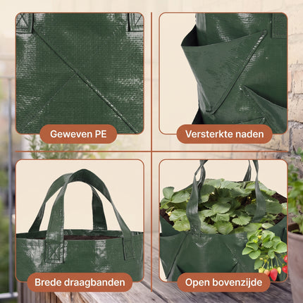 Cheqo® Kweekzakken Set van 3 - Plantenzakken - Aardbeienzak - Growbags - Groeizak - Plantzak - Hangende Plantenzak - Moestuinzak - voor Aardbeien - Tomaten - Kruiden en Groenten - voor Balkon en Terras - Verticaal Tuinieren - met Handvatten - Detail Split