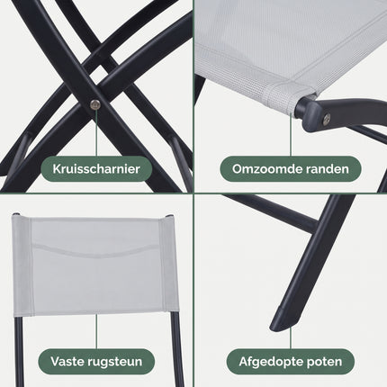Cheqo® Vouwstoel Wit - Klapstoel - Tuinstoel - Inklapbare Stoel - Campingstoel - Balkonstoel - Terrasstoel - Bijzetstoel - Buitenstoel - Tuin Eettafelstoel - Picknickstoel - Festivalstoel - Plooistoel - Tuinzetel - Kampeerstoel - Klapstoeltje - Detail Split