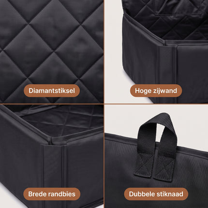 Cheqo® Hondenmand Auto - Autostoel Hond - Autostoel voor Honden - Automand Hond - Hondenstoel - Autozitje Hond - voor Achterbank en Voorstoel - voor Kleine en Middelgrote Honden - Puppy - Waterafstotend - Antislip - met Opbergvak - Reismand Hond - Detail Split
