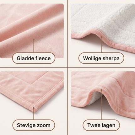 Cheqo® Fleece Deken Roze - Sherpa Deken - Plaid - Knuffeldeken - Woondeken - Bankdeken - Fleece Plaid - Teddy Deken - Dubbelzijdig - Zacht en Warm - voor Bank en Bed - voor Woonkamer - Winter - Sprei - XXL - Deken met Schapenvacht Look - Detail Split