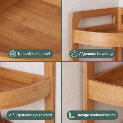 Cheqo® Badkamer Hoekrek Bamboe 3 Etages - Detail Split