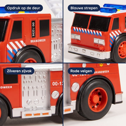Cheqo® Brandweer Ladderwagen met Licht en Geluid - Brandweerwagen met Sirene en Zwaailichten - Speelgoedvoertuig met Beweegbare Ladder - 112 Speelgoed voor Jongens en Meisjes Vanaf 3 Jaar - Cadeau voor Sinterklaas en Kerst - Detail Split