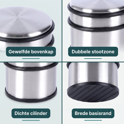 Cheqo® Deurstopper - Deurstop - Deurbuffer - Deurvastzetter - Deurstopper Zwaar - Deurstopper voor Binnen - Deurstopper Zonder Boren - Vrijstaande Deurbuffer - Deurstopper Antislip - Deurdemper - Deurstopper Vloer - RVS Deurstopper - Detail Split