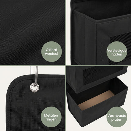 Cheqo® Deur Organizer met 5 Vakken - Hangende Opberger - Opbergzak voor Deur - Deurhanger Opberger - Hangorganizer - Deurrek - Opbergrek Hangend - Kast Organizer - Wandorganizer - Opbergtas voor Kledingkast - Slaapkamer - Kinderkamer - Zwart - Detail Split