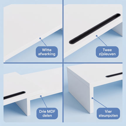 Cheqo® Monitor Standaard - Monitor Verhoger - Monitorstandaard voor 2 Schermen - Verstelbaar en Uitschuifbaar - Beeldscherm Verhoger - Beeldschermverhoger - Monitorverhoger - Laptop Standaard - Bureau Organizer voor Kantoor - Ergonomisch - Detail Split