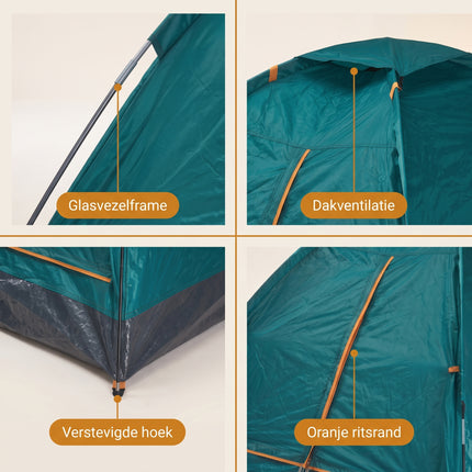 Cheqo® Koepeltent 2 Persoons - Tent 2 Persoons - Kampeertent - Campingtent - Festivaltent - Iglotent - Bogentent - Lichtgewicht Tent - Waterdichte Tent - Tent voor Camping - Reistent - Vistent - Tentje - Groene Tent - Monodome Tent - Detail Split