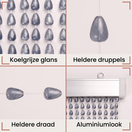 Cheqo® Kralengordijn 90x210 cm Grijs - Vliegengordijn - Deurgordijn - Insectengordijn - Horgordijn - Hordeur - Muggengordijn - Kunststof Kralen - Vliegenwerend - Vliegendeur - Anti Insecten - voor Deur, Terrasdeur, Schuur, Caravan en Camper - Detail Split