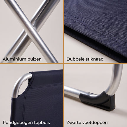 Cheqo® Campingstoel Donkerblauw - Opvouwbaar - Klapstoel - Vouwstoel - Kampeerstoel - Strandstoel - Tuinstoel - Visstoel - Aluminium Frame - met Armleuningen - Hoge Rugleuning - Lichtgewicht - Festivalstoel - voor Camping, Tuin en Balkon - Detail Split