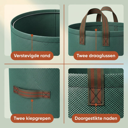 Cheqo® Tuinafvalzak Set van 2 - Tuinzak - Bladzak - Tuinvuilzak - Groenafvalzak - Bladerzak - Afvalzak voor Tuin - Opvouwbaar - Zelfstaand - met Handgrepen - Herbruikbaar - Waterdicht - voor Bladeren - Gras en Snoeiafval - Tuintas - Groen - Detail Split