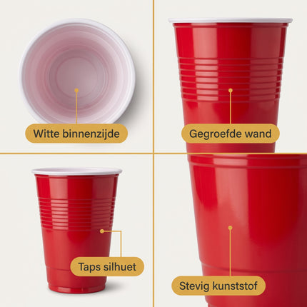 Cheqo® Beer Pong Set van 48 - Beerpong - Bierpong - Bier Pong - Drankspel - Drankspellen - Drinkspel - Red Cups - Party Cups - American Cups - Beerpong Bekers - Herbruikbare Bekers - Balletjes - Pingpong Ballen - Partyspel voor Volwassenen - Detail Split