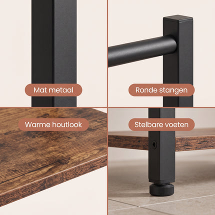 Cheqo® Handdoekenrek - Handdoekrek Staand - Handdoekhouder Vrijstaand - Badkamer en Keuken - Handdoekrek met Plank - 2 Stangen - Zonder Boren - Handdoekenhouder - Handdoekdroogrek Industrieel - Handdoekstandaard - Gastendoekhouder - Zwart - Detail Split