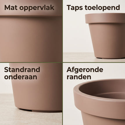 Cheqo® Bloempot Rond - Plantenpot Groot - Plantenbak Kunststof - Sierpot XXL - Bloembak Mokka Bruin - Bloemenpot voor Binnen en Buiten - voor Tuin, Balkon en Terras - voor Kamerplanten en Buitenplanten - voor Olijfboom, Bomen en Struiken - Detail Split