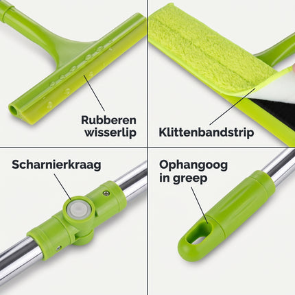 Cheqo® Telescopische Raamwisser - Raamwisser met Steel - Uitschuifbare Raamwisser - Ramenwasser - Raamtrekker - Ruitenwisser - Glazenwasser - Vensterwisser - Telescoopsteel - Buigbaar - voor Ramen Wassen en Ruiten Schoonmaken van Hoge Ramen - Detail Split