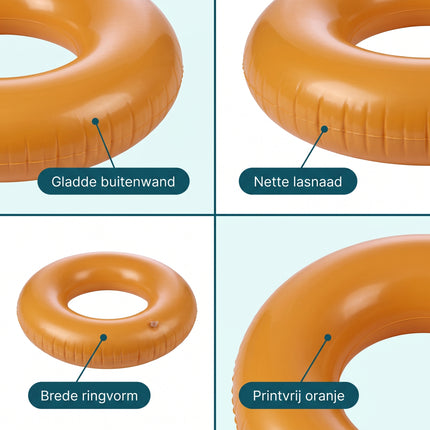 Cheqo® Zwemband Oranje - Zwemring - Opblaasbare Zwemband voor Volwassenen en Kinderen - Zwembad Speelgoed - Waterspeelgoed - Zwembad Accessoires - Opblaasband Groot - Drijfband - Float Tube voor Zwembad en Strand - Zwembenodigdheden Zomer - Detail Split