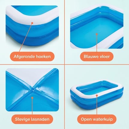 Cheqo® Opblaasbaar Zwembad - Familiezwembad - Rechthoekig Zwembad voor Kinderen en Volwassenen - Zwembad voor in de Tuin - Opblaaszwembad - Kinderbad - Kinderzwembad - Buitenzwembad - Zwembad met Zitrand - Zwembaden - Zwembadje - XL Zwembad - Detail Split