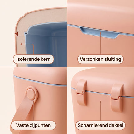 Cheqo® Koelbox - Draagbare Koelbox zonder Stroom - Passieve Koelbox - Kleine Koelbox met Schouderband - Koelbox voor Camping - Strand - Picknick en Auto - Koeltas - Thermobox - Isolerende Koelbox voor Festival - Roze Lichtgewicht Koelbox - Detail Split