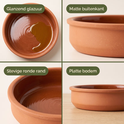 Cheqo® Terracotta Tapas Schaaltjes Set van 2 - Aardewerk Hapjes Bakjes - Serveerschaal voor Snacks en Borrelhapjes - Borrelschaaltjes - Dipschalen voor Sausjes - Terracotta Servies - Tapasschalen voor Gourmet en Kerstdiner - Detail Split