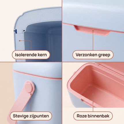 Cheqo® Koelbox - Draagbare Koelbox zonder Stroom - Passieve Koelbox voor Camping en Strand - Picknick Koelbox met Verstelbare Draagriem - Koelbox voor Auto - Isolatie Koelbox - Koeltas voor Festival en Onderweg - Blauwe Koelbox Lichtgewicht - Detail Split