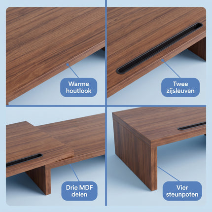 Cheqo® Monitor Standaard - Monitorstandaard voor 2 Schermen - Monitor Verhoger - Monitorverhoger - Beeldschermverhoger - Beeldscherm Verhoger - Monitorhouder - Verstelbaar - Uitschuifbaar - Bureau Organizer - Laptop Standaard - Ergonomisch - Detail Split