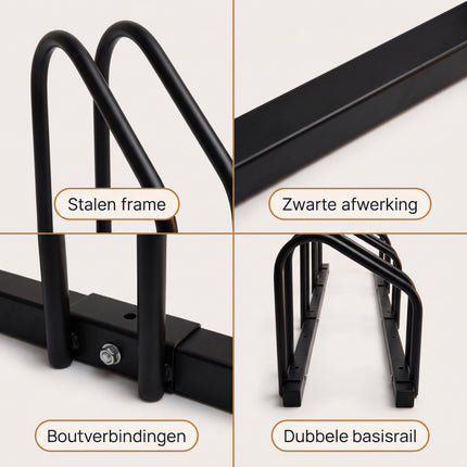 Cheqo® Fietsenrek voor 4 Fietsen - Fietsenstandaard - Fietsrek - Fietsenstalling - Fietsbeugel - Vloermontage en Muurmontage - voor Brede Banden - voor Binnen en Buiten - voor Garage - Schuur en Tuin - Fiets Standaard - Fietsen Rek - Zwart - Detail Split