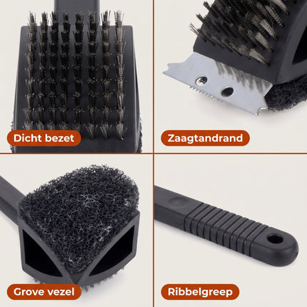 Cheqo® BBQ Borstel 3 in 1 Zwart - Detail Split