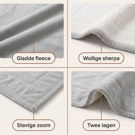 Cheqo® Fleece Deken - Sherpa Deken - Plaid - Knuffeldeken - Woondeken - Bankdeken - Licht Grijs - Dekentje en Sprei voor Bank en Bed - Deken voor Woonkamer - Winter - Extra Zacht en Warm - Pluizig - Tweezijdig - 2 Persoons - Fleecedeken - Detail Split