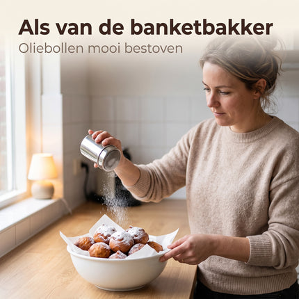 Cheqo® Poedersuikerstrooier - Cacaostrooier - Strooibus - Bloemsuiker Strooier - Poederstrooier met Zeef - Suikerstrooier - Kaneelstrooier - Kruidenstrooier - Bloemstrooier - Stofsuikerstrooier - Strooier voor Oliebollen en Cappuccino - Lifestyle